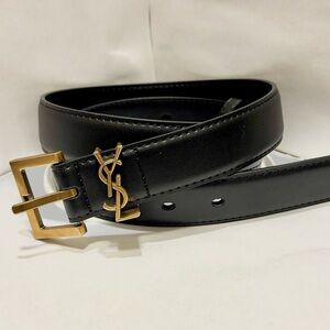 Saint Laurent Black Belt with Gold YSL Buckle